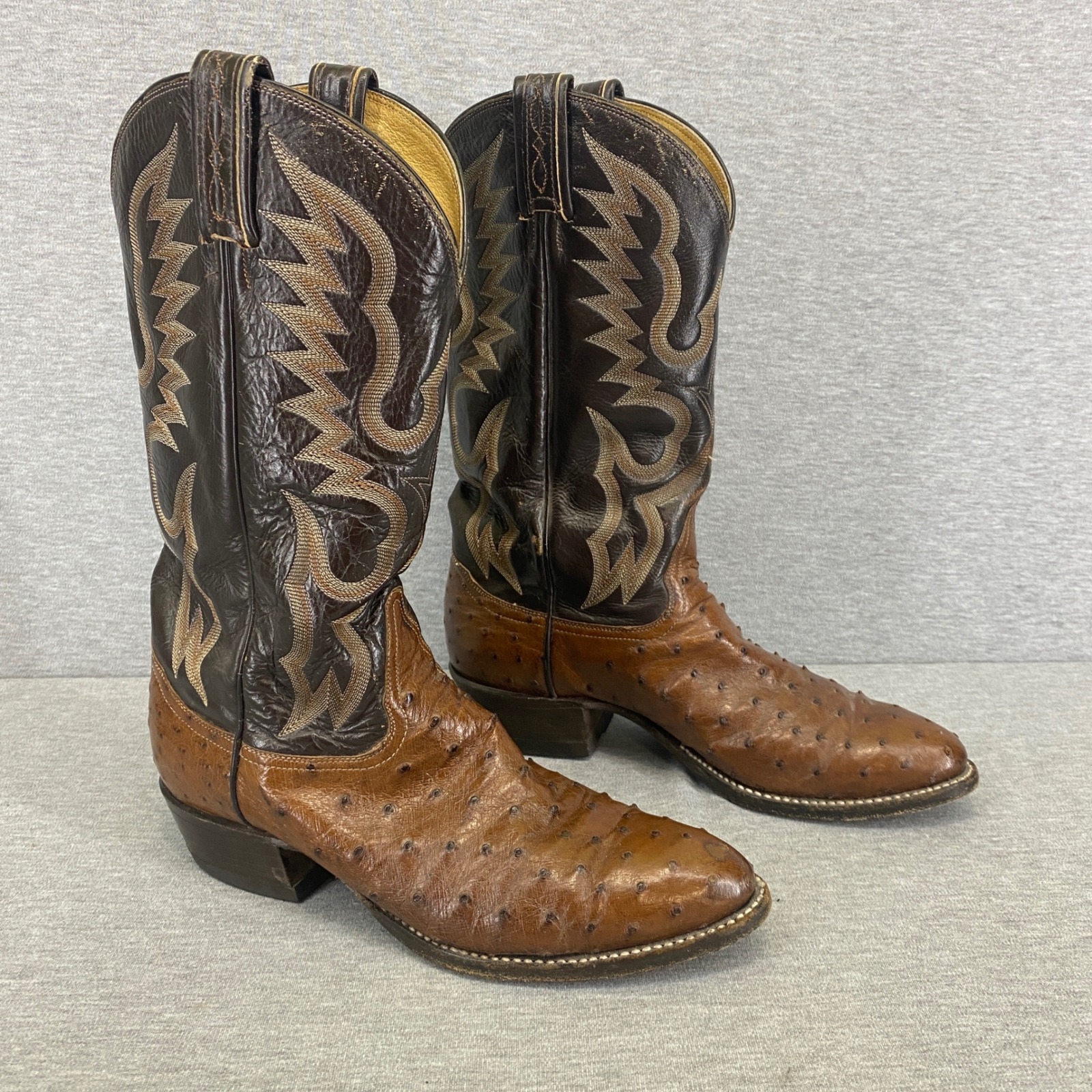 Tony Lama Cowboy Boots Mens 9 D Brown Full Quill Ostrich Leather 8135 Festival
